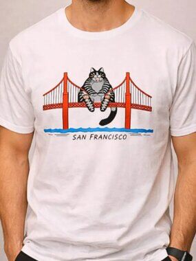 Retro San Francisco Golden Gate Bridge Fat Cat Graphic T-shirt